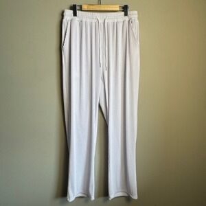 COOFANDY‎ Ribbed Drawstring Wide Leg Lounge Pants White Medium Plisse Trousers